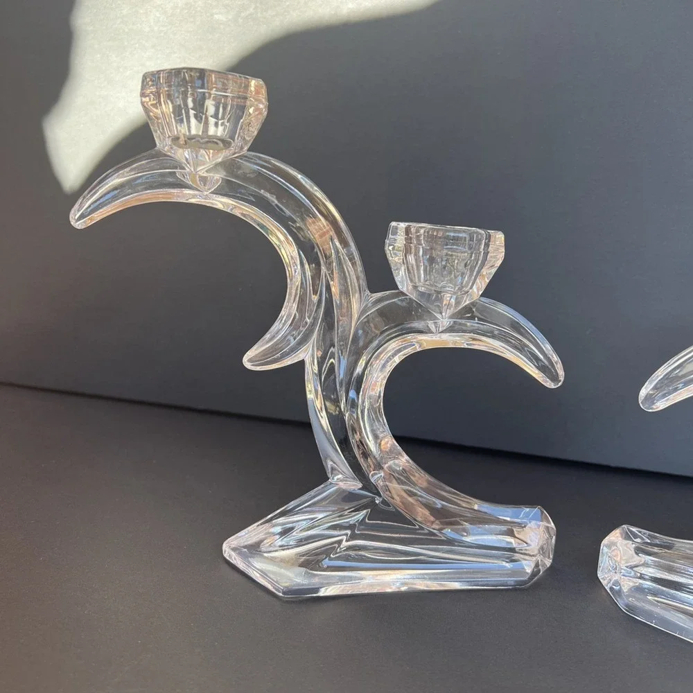 Rattenberg Bleikristall German VTG Lead Crystal Double Wave Candle Stick Holders